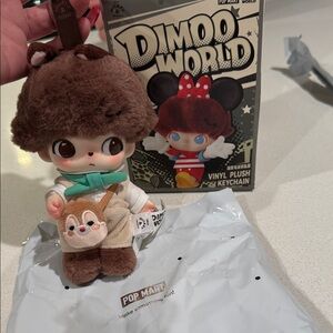 DIMOO World Plush Keychain with Brown Hat